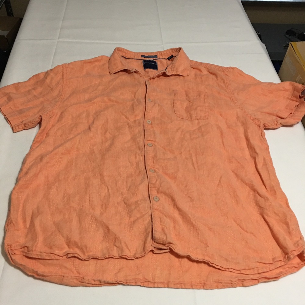 Tommy Bahama Short Sleeve Button Shirt Mens 3XL Orange 100% Linen